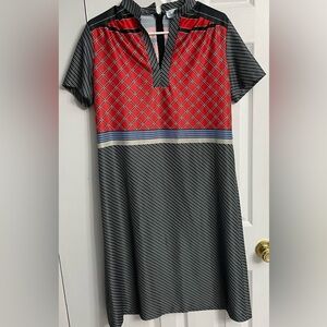 1970s Vintage Geometric Mixed Print Debbie Bee Dress Size 14